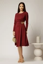Rochie midi bordo clos cu accesoriu auriu in talie si pliuri, 3, dyfashion.ro
