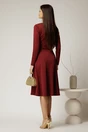 Rochie midi bordo clos cu accesoriu auriu in talie si pliuri, 2, dyfashion.ro