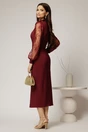 Rochie midi bordo conica cu maneci din dantela si guler barcuta, 2, dyfashion.ro