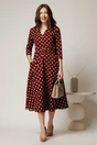 Rochie midi bordo cu buline din stofa cu cordon in talie, 3, dyfashion.ro