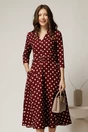 Rochie midi bordo cu buline din stofa cu cordon in talie, 1, dyfashion.ro