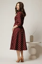 Rochie midi bordo cu buline din stofa cu cordon in talie, 2, dyfashion.ro