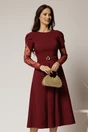 Rochie midi bordo cu maneci din dantela si cordon detasabil, 1, dyfashion.ro