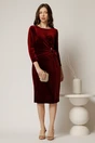 Rochie midi bordo de ocazie din catifea cu accesoriu talie, 3, dyfashion.ro