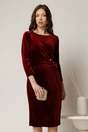 Rochie midi bordo de ocazie din catifea cu accesoriu talie, 1, dyfashion.ro