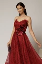 Rochie midi bordo de ocazie din dantela cu brose detasabile in talie, 3, dyfashion.ro