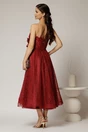 Rochie midi bordo de ocazie din dantela cu brose detasabile in talie, 2, dyfashion.ro