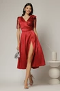 Rochie midi bordo de ocazie din tafta si paiete, 3, dyfashion.ro