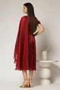 Rochie midi bordo de ocazie din voal peliculizat cu o maneca ampla si brosa pe talie, 2, dyfashion.ro