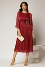 Rochie midi bordo de ocazie din voal peliculizat cu perle pe talie, 3, dyfashion.ro