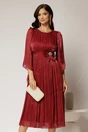 Rochie midi bordo de ocazie din voal peliculizat cu perle pe talie, 1, dyfashion.ro