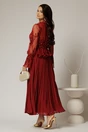 Rochie midi bordo de seara din voal plisat cu perle si paiete, 2, dyfashion.ro