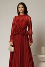 Rochie midi bordo de seara din voal plisat cu perle si paiete, 3, dyfashion.ro