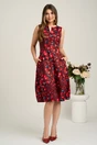 Rochie midi bordo din bumbac in clini cu trandafiri rosii, 4, dyfashion.ro