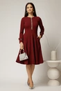 Rochie midi bordo din crep cu nasturi si benzi pe bust, 3, dyfashion.ro