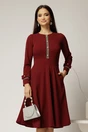 Rochie midi bordo din crep cu nasturi si benzi pe bust, 1, dyfashion.ro