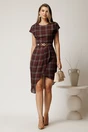 Rochie midi bordo din jerse  cu carouri si curea in talie, 3, dyfashion.ro