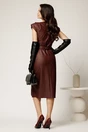 Rochie midi bordo din piele ecologica cu croi conic si curea in talie, 2, dyfashion.ro