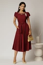 Rochie midi bordo din rayon cu lantisor cu esarfa la decolteu, 3, dyfashion.ro