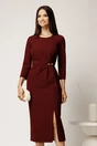 Rochie midi bordo din stofa conica cu pense si accesoriu in talie, 1, dyfashion.ro