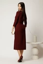 Rochie midi bordo din stofa conica cu pense si accesoriu in talie, 2, dyfashion.ro