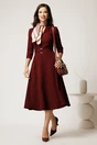 Rochie midi bordo din stofa cu cordon in talie, 2, dyfashion.ro