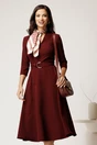 Rochie midi bordo din stofa cu cordon in talie, 1, dyfashion.ro