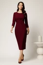Rochie midi bordo din stofa cu croi cambrat si accesoriu in talie, 3, dyfashion.ro