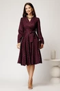 Rochie midi bordo din stofa petrecuta cu imprimeuri mov si cordon in talie, 3, dyfashion.ro