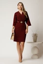 Rochie midi bordo din stofa cu maneci tip lalea si curea in talie, 3, dyfashion.ro