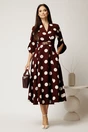 Rochie midi bordo din stofa in clos cu buline mari si curea in talie, 2, dyfashion.ro