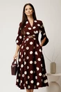 Rochie midi bordo din stofa in clos cu buline mari si curea in talie, 1, dyfashion.ro