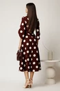 Rochie midi bordo din stofa in clos cu buline mari si curea in talie, 3, dyfashion.ro