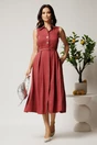 Rochie midi bordo din tencel in clos cu nasturi si curea, 3, dyfashion.ro