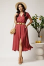 Rochie midi bordo din tencel in clos cu nasturi si curea impletita, 3, dyfashion.ro