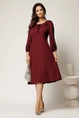 Rochie midi bordo din triplui voal cu maneci si insertii din fir lurex si satin, 3, dyfashion.ro