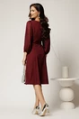 Rochie midi bordo din triplui voal cu maneci si insertii din fir lurex si satin, 2, dyfashion.ro