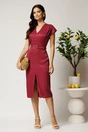 Rochie midi bordo din viscoza cu aspect sidefat si curea in talie, 3, dyfashion.ro