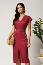 Rochie midi bordo din viscoza cu aspect sidefat si curea in talie, 1, dyfashion.ro