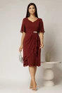 Rochie midi bordo din voal cu accesoriu in talie, 3, dyfashion.ro