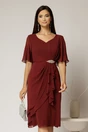 Rochie midi bordo din voal cu accesoriu in talie, 1, dyfashion.ro