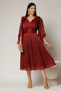 Rochie midi bordo din voal peliculizat cu decolteu petrecut si aplicatii florale, 3, dyfashion.ro