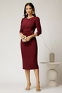 Rochie midi bordo eleganta cu accesoriu pe talie si pliuri, 3, dyfashion.ro