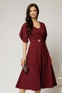 Rochie midi bordo eleganta cu fusta clos, decolteu adanc in V si maneci bufante, 1, dyfashion.ro