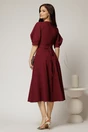Rochie midi bordo eleganta cu fusta clos, decolteu adanc in V si maneci bufante, 2, dyfashion.ro