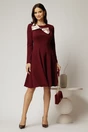 Rochie midi bordo in clini cu funda maxi satinata pe bust, 3, dyfashion.ro