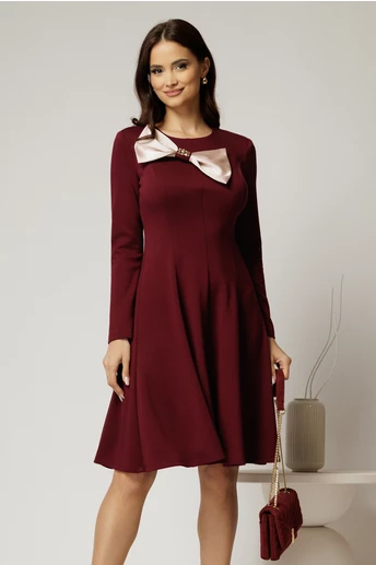 Rochie midi bordo in clini cu funda maxi satinata pe bust
