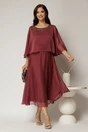 Rochie midi caramizie de ocazie din voal cu aplicatii la decolteu, 3, dyfashion.ro