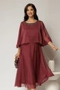 Rochie midi caramizie de ocazie din voal cu aplicatii la decolteu, 1, dyfashion.ro