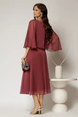 Rochie midi caramizie de ocazie din voal cu aplicatii la decolteu, 2, dyfashion.ro